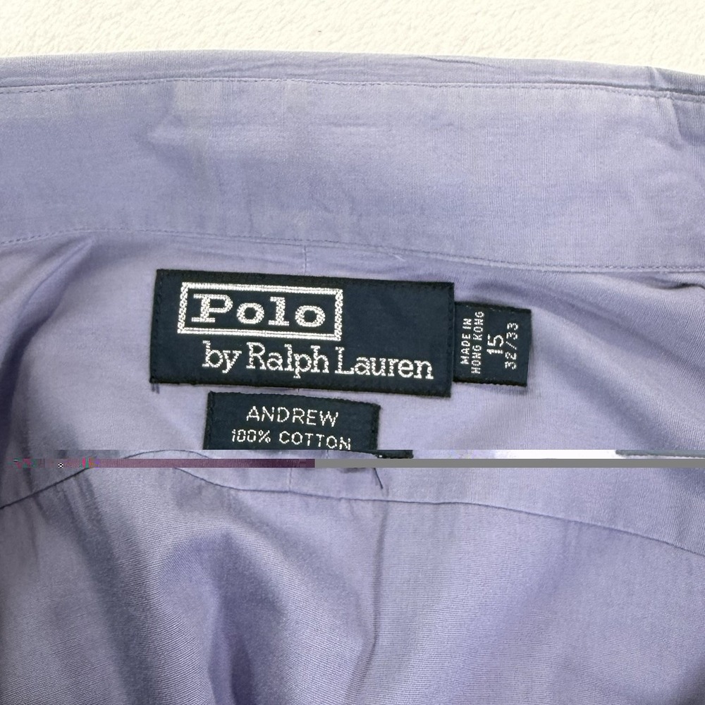 VTG 90's Polo Ralph Lauren Andrew 15 Blue/Lavender Shirt 100% Cotton Preppy - Picture 2 of 8